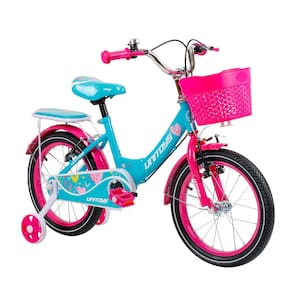 Bicicleta Infantil com rodinhas aro 16 cestinho e garupa de Menina Love Rosa com Azul Tiffany