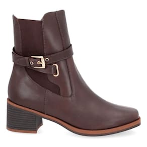 Bota Usaflex Feminina Em Couro Salto Bloco Tira Enfeite AL3003