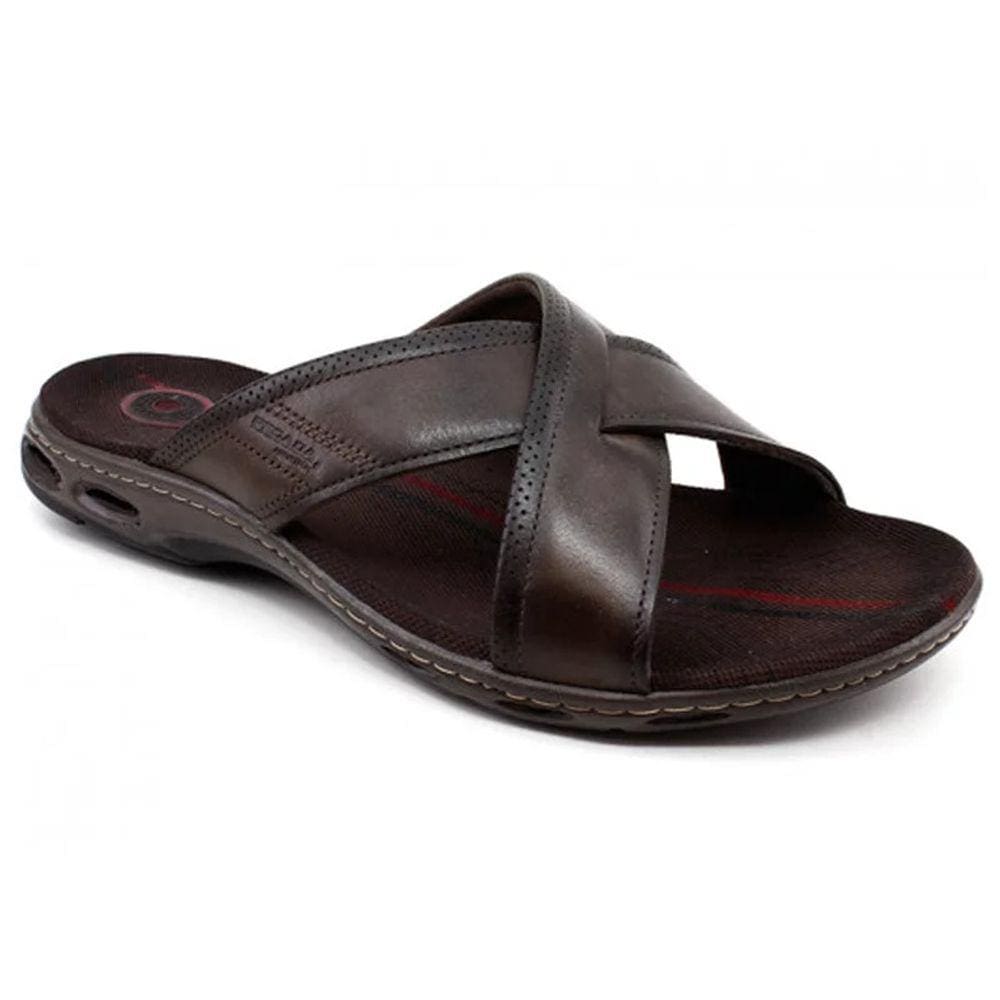 Chinelo Pegada Masculino Slide Plus Size Couro Marrom Amortech