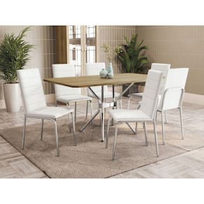 Conjunto Mesa de Jantar Loire com 6 Cadeiras Amsterdã Nogueira/Cromado/Branco