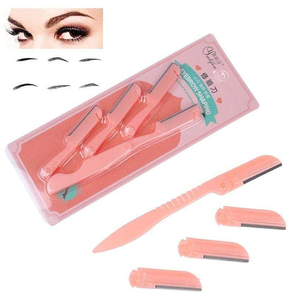 Kit De Navalha 3 Pecas Sobrancelha Com Refil Beauty Tool
