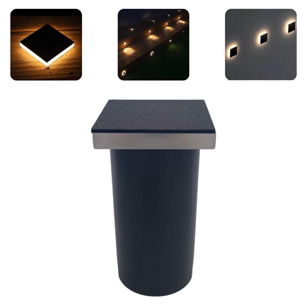 Luminária Balizador Spot Quadrado Led Em PVC De 3W Luz Branco Quente De Embutir Em Piso Chão Solo Gramado Jardim Parede