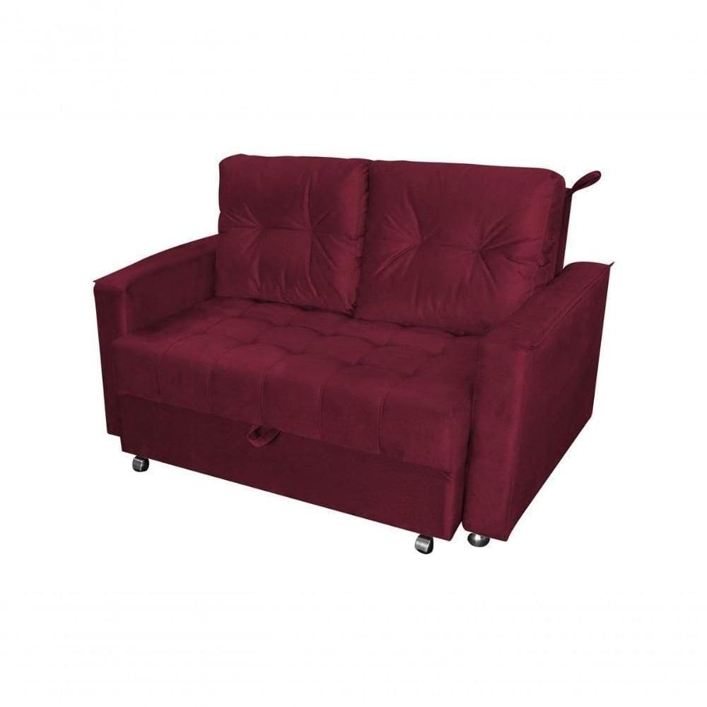 Sofá Cama Casal Reclinável Drika - Veludo Vinho