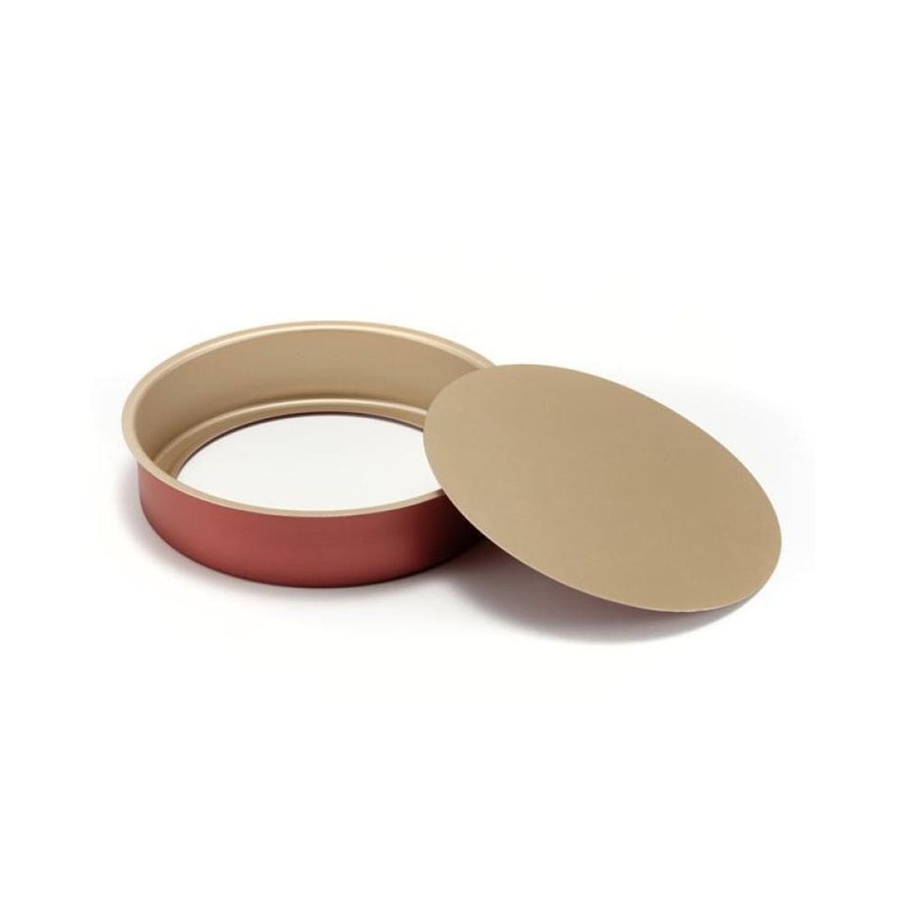 Assadeira De Bolo Alta Redonda Cor Cereja E Dourado 26 Cm