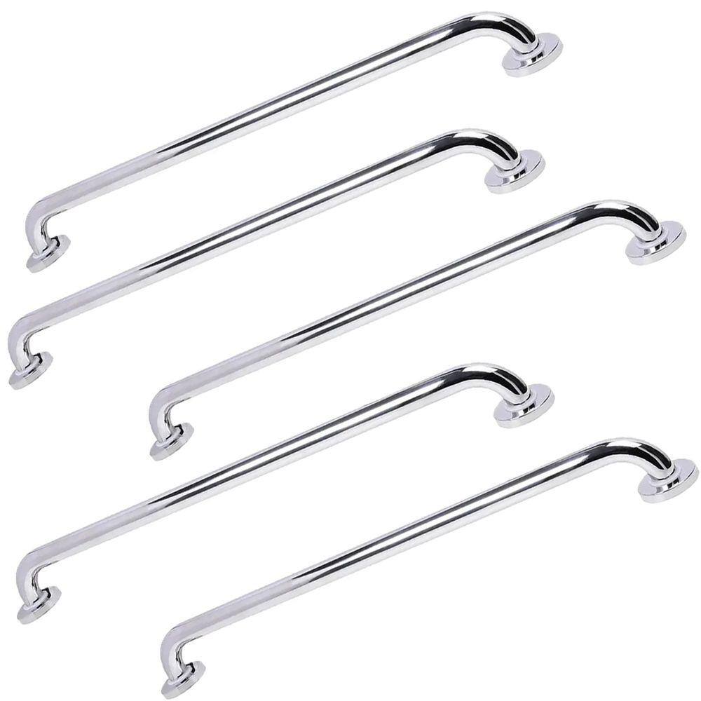 Barra Alça Apoio Inox 60Cm Kit 5 Uni Acessibilidade PCD Cadeirante Idoso Suporte Anti Queda Evita Acidentes Box Banheiro Escada