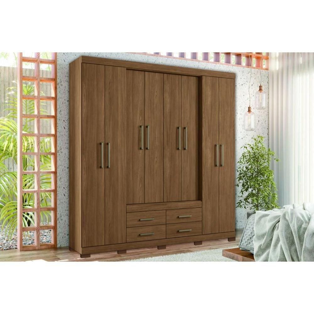 Guarda Roupa Casal 8 Portas e 4 Gavetas c/ Pés Nápoles Jatoba/Ebano - Santos Andirá