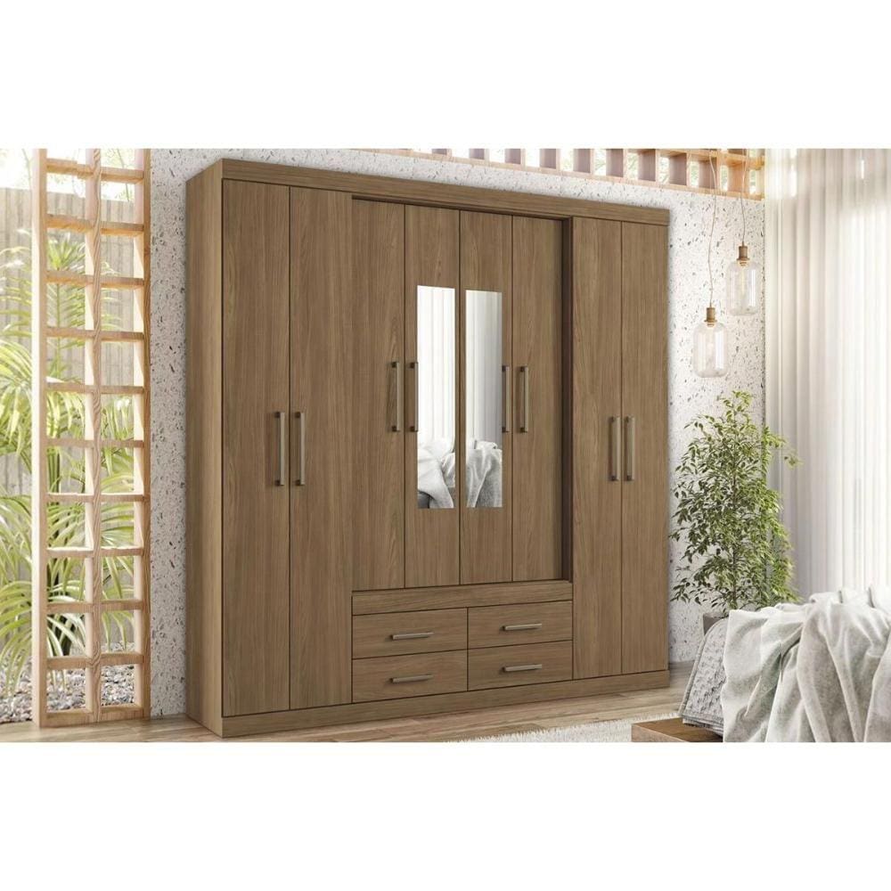 Guarda Roupa Casal 8 Portas e 4 Gavetas c/ Espelho Nápoles Jatoba/Ebano - Santos Andirá