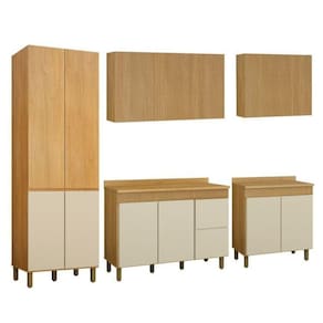 Cozinha Completa com 2 Armários Aéreos 1 Paneleiro e 2 Balcões Dakota Cinamomo/Off White