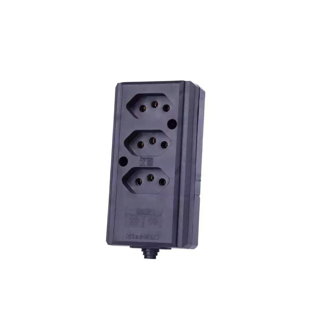 Tomada Em Barra 3 Tomadas Tripla 2P+T 10A 20A 110/220V Preto