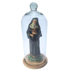 Imagem Santa Rita 28cm Com Redoma De Vidro Pintura Chilena