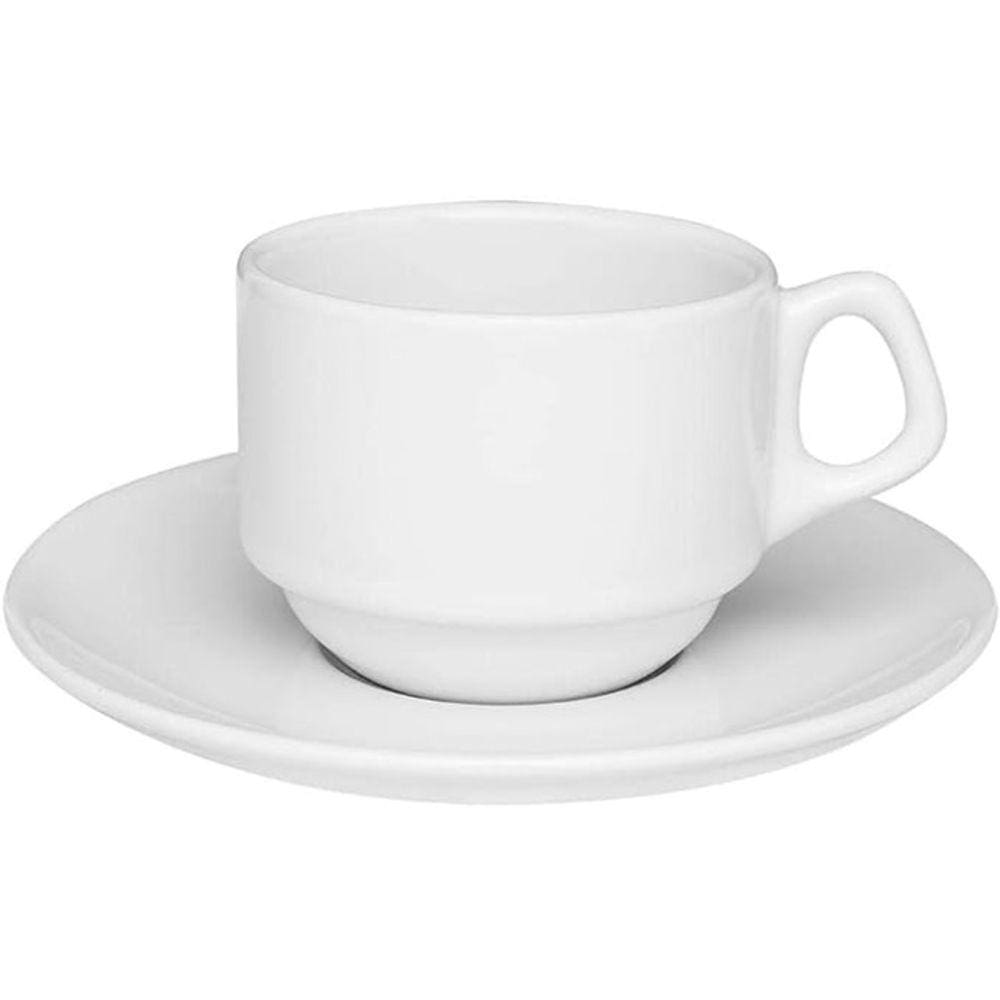 Xícara de Chá empilhável 200ml com Pires Branco Oxford, 6 Peças