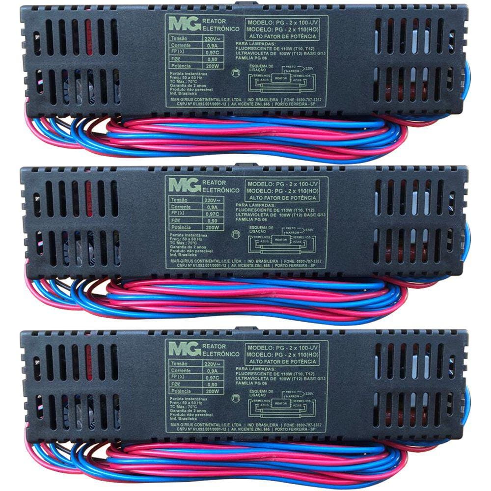 3 Reator Eletrônico 2 X 100w 220v Lampada Ho Bronzeamento Margirius