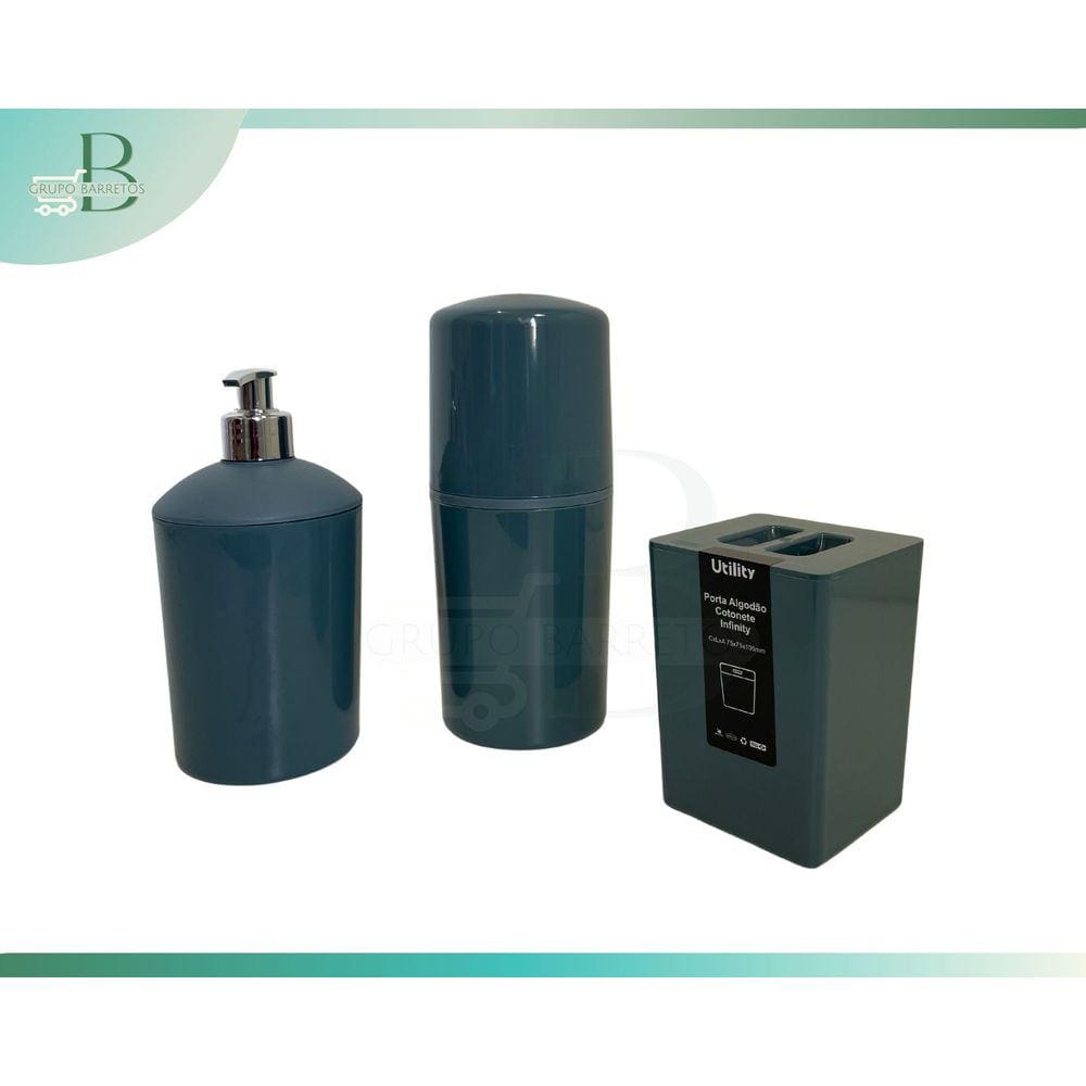Kit banheiro completo Porta Escova, Porta Sabão e Porta algodão/cotonete Azul