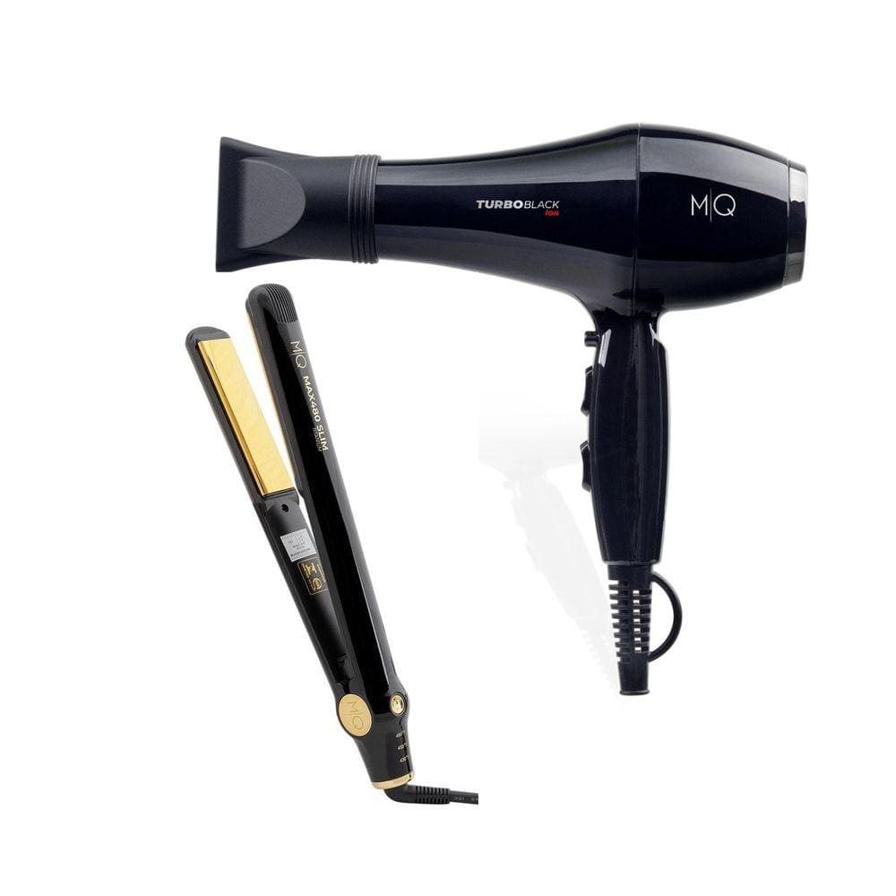 Kit Mq - Secador Cabelo Mq Turbo Black 2400W 127V + Chapinha Prancha Mq Max480 Slim Titanium Black