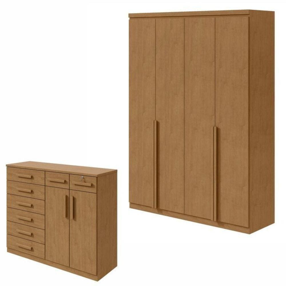 Conjunto de Guarda-Roupa Alonzo e Cômoda Toronto Amêndoa Clean