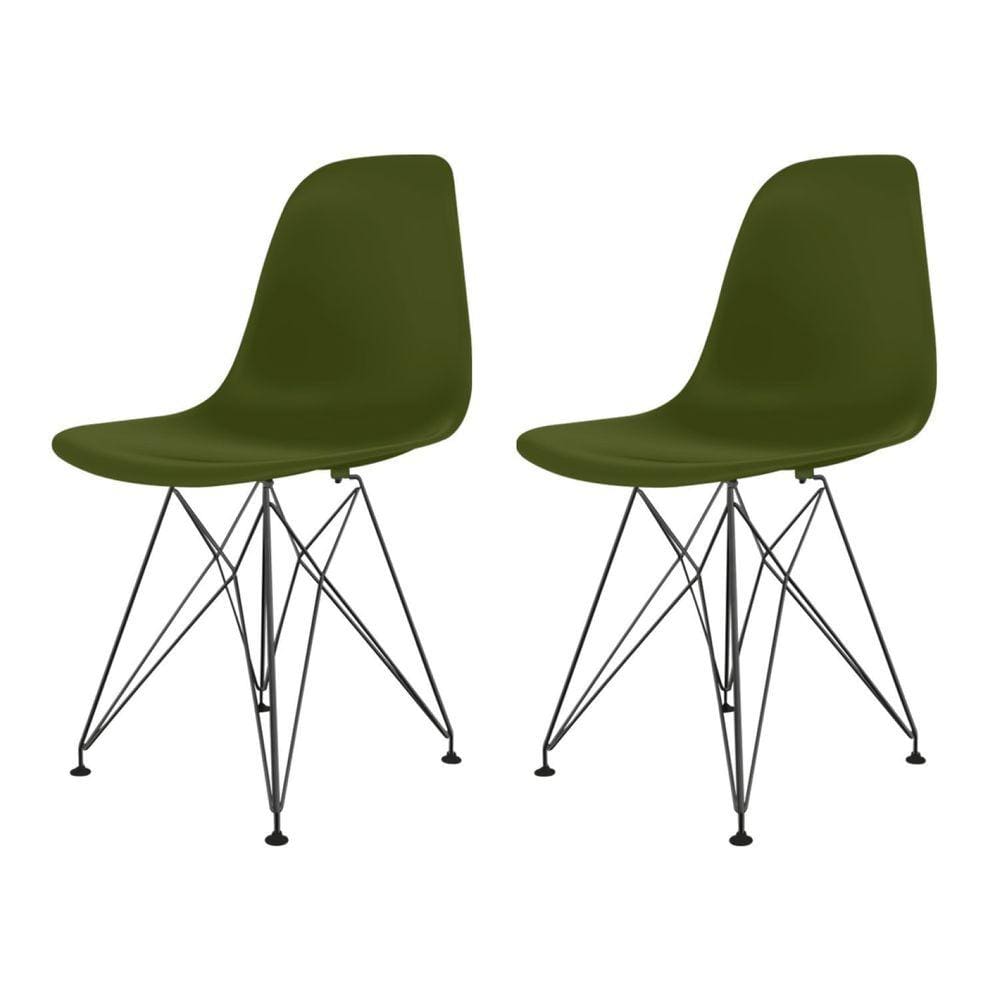 Cadeira para Sala de Jantar Eames Pp Eiffel Verde Militar