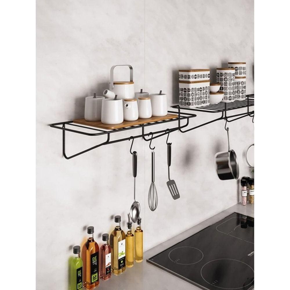 Prateleira Modelo Wire em Aço com 3 Ganchos Penduradores 60 Cm Preto Fosco