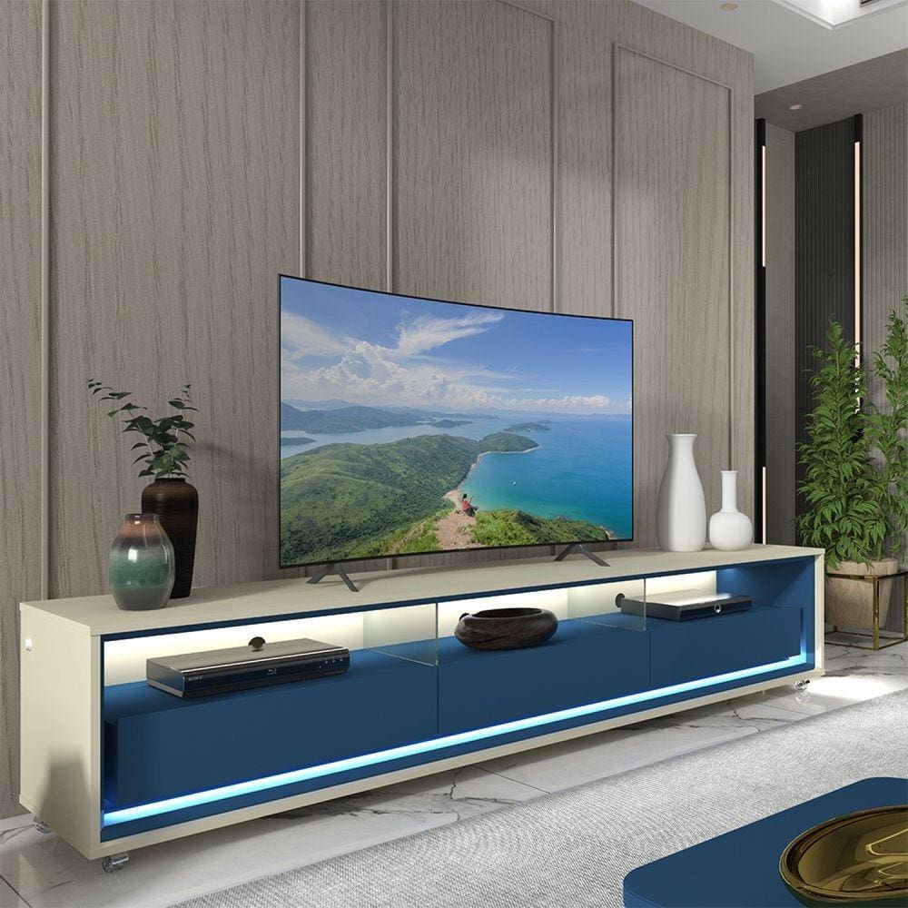 Rack para Tv até 85 Polegadas com Led com Rodízios Requinte 211cm Off White/Azul Royal