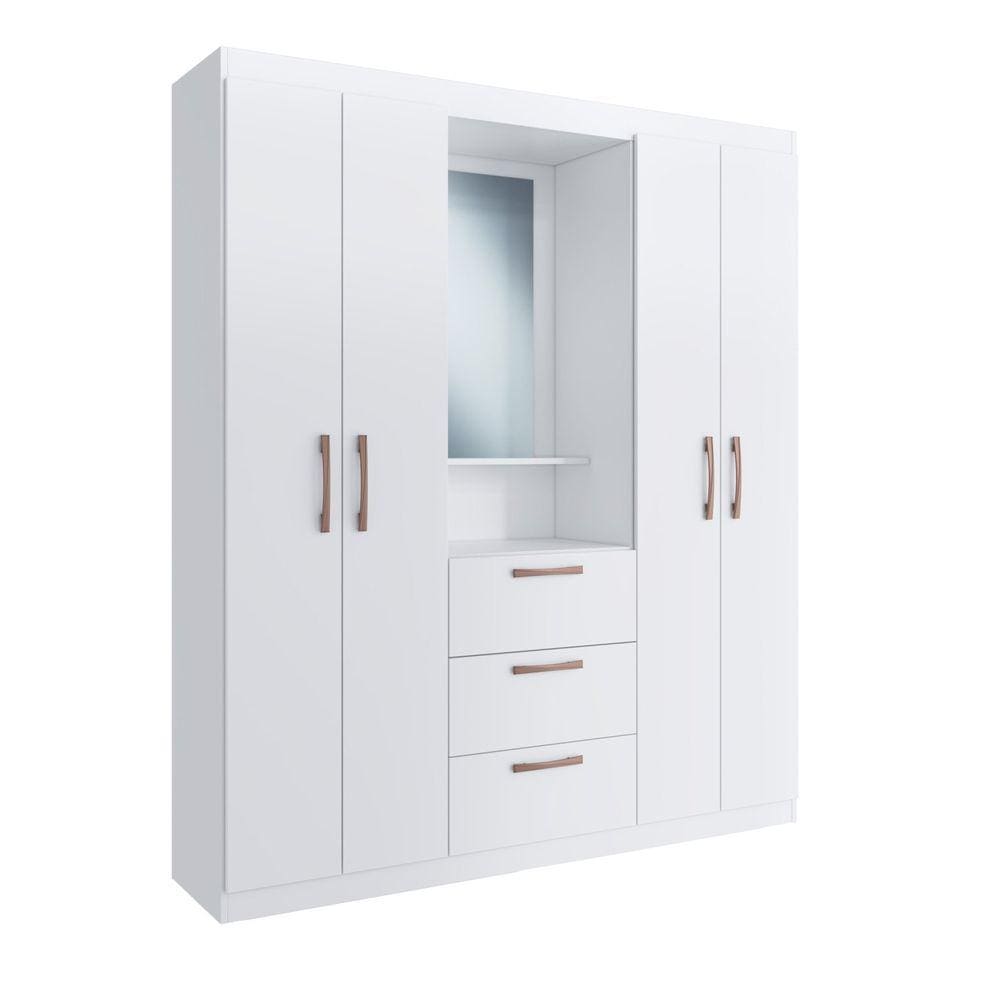 Guarda-roupa Solteiro 4 Portas 3 Gavetas Barcelona Branco