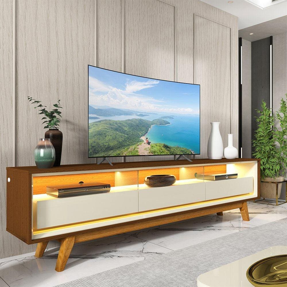 Rack para Tv até 85 Polegadas com Led com Pés Requinte 212cm Castanho/Off White
