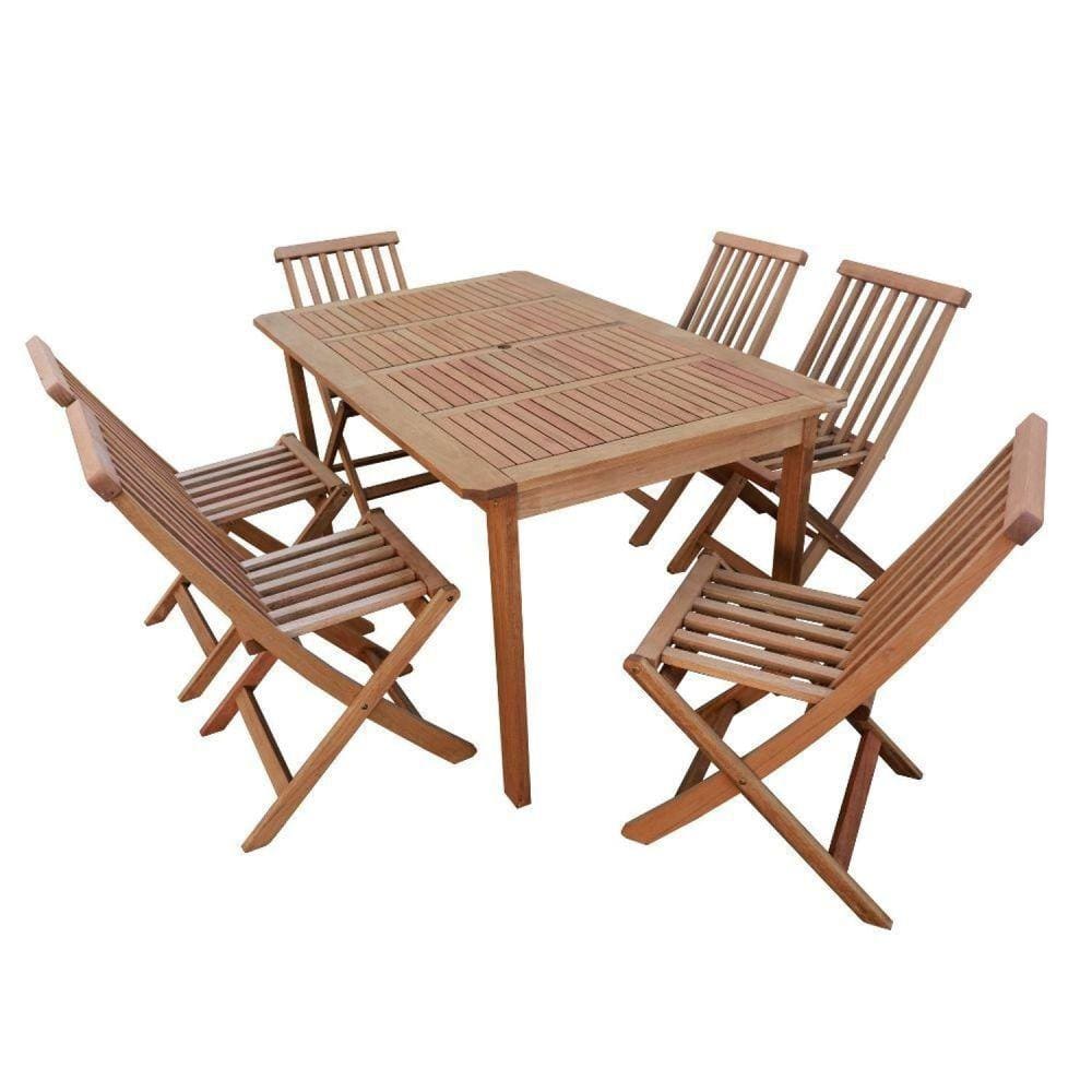 Conjunto Mesa Retangular e 6 Cadeiras Dobráveis Madeira Maciça Madeira