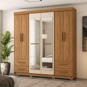 Guarda-roupa Vitorino 6 Portas e 4 Gavetas com Espelhos Freijó/Avelã