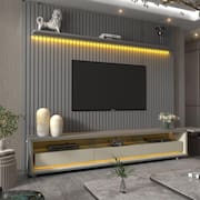 Rack com Painel Ripado para Tv até 85 Polegadas Led 3 Gavetas com Rodízios 230cm Naturale Cinza/Off White