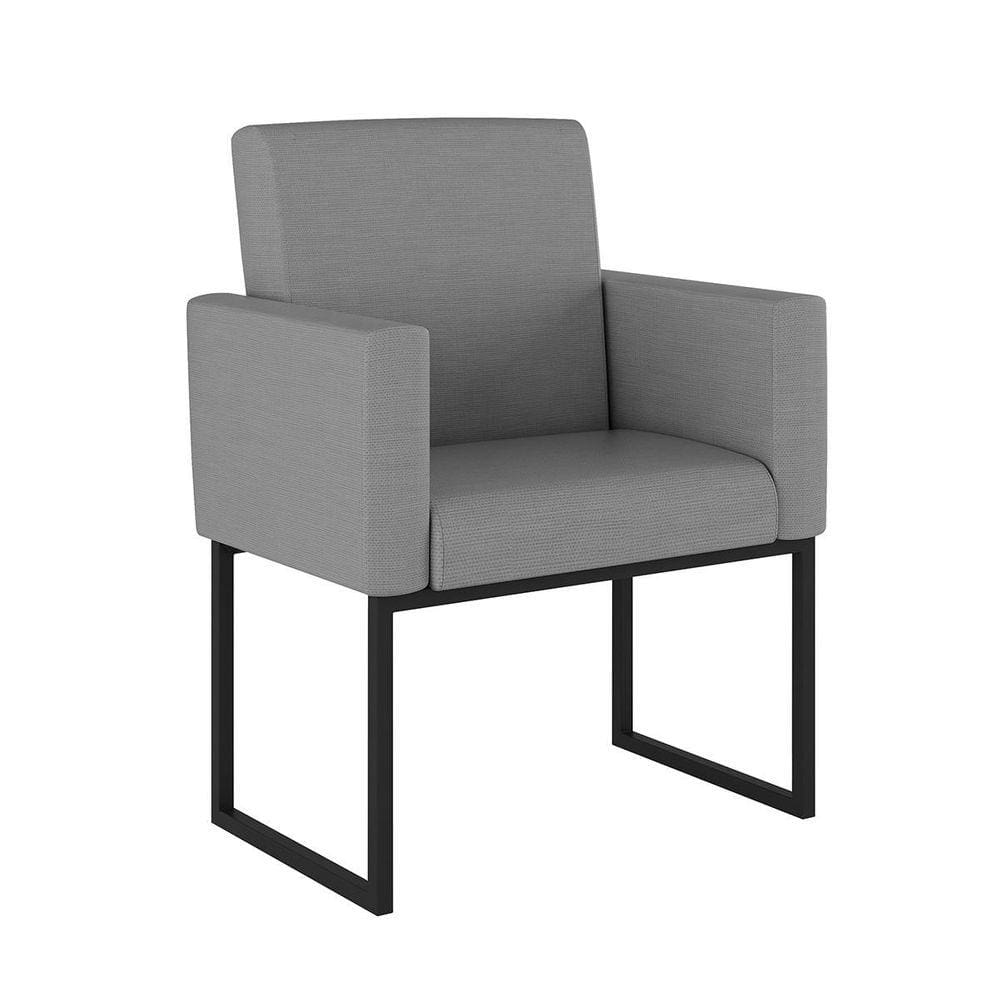 Poltrona Cadeira Decorativa Recepção Base Ferro Preto Linho