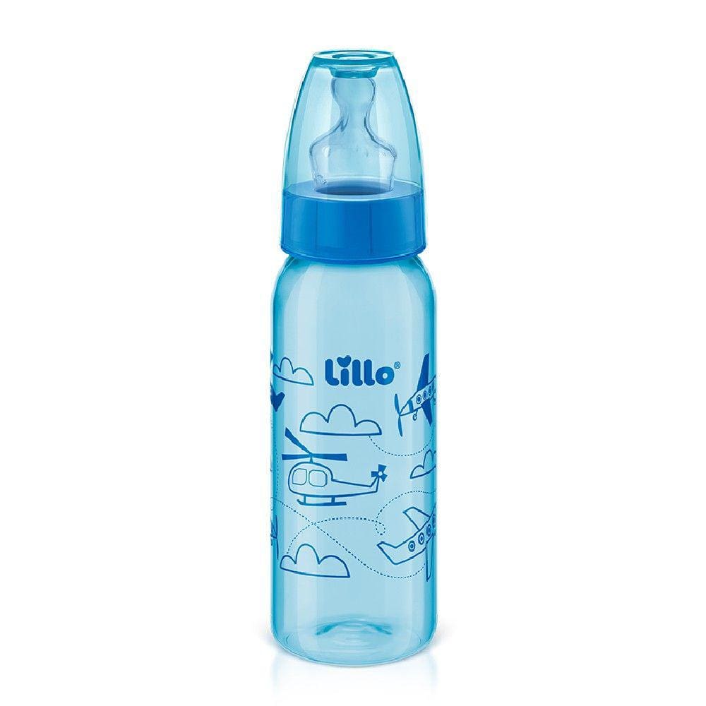 Mamadeira Azul Divertida Bico Silicone 240ml Tam.2 - Lillo