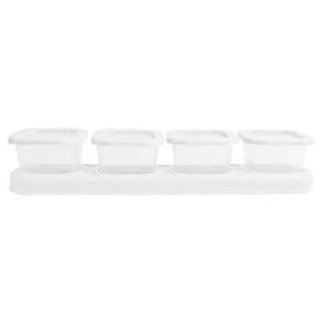 Porta Tempero Condimentos Com 4 Potes Transparente E Branco