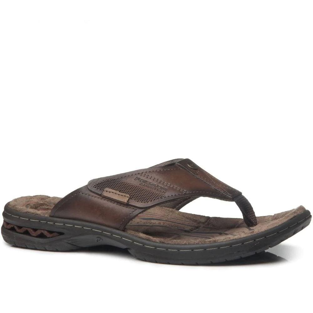 Chinelo Pegada Masculino Couro Marrom Amortecimento