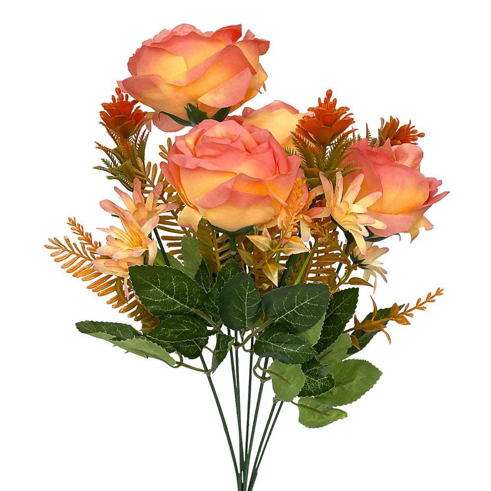 Buquê de Rosa Flores Artificiais X7 Salmão Decorativa