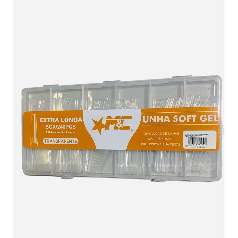 Tips Bailarina Extra Longa Unhas Soft Gel Transparente 240Un