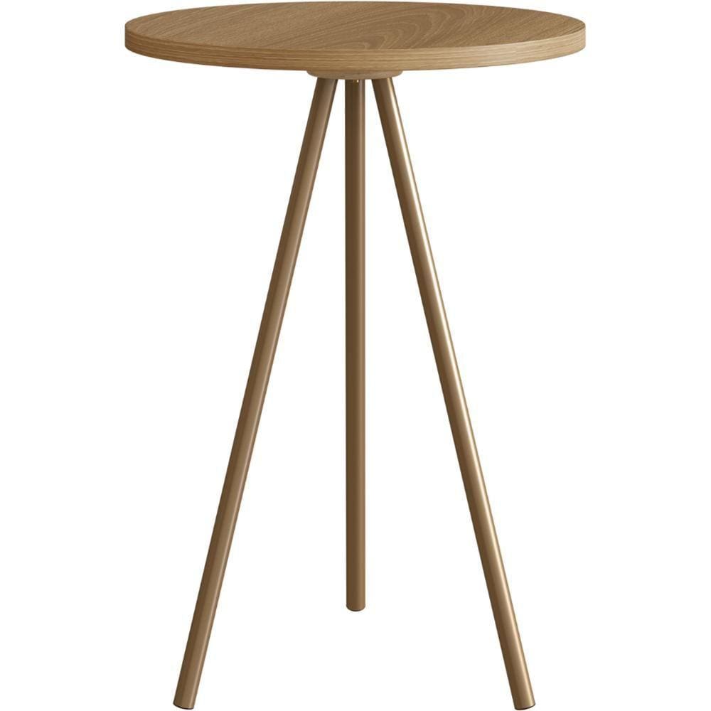 Mesa Lateral Redonda Artesano 48,5 cm (altura) em MDP Hanover Estrutura Metálica em Aço Dourado