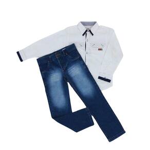 Conjunto Infantil festa masculino Zemar jeans+branco