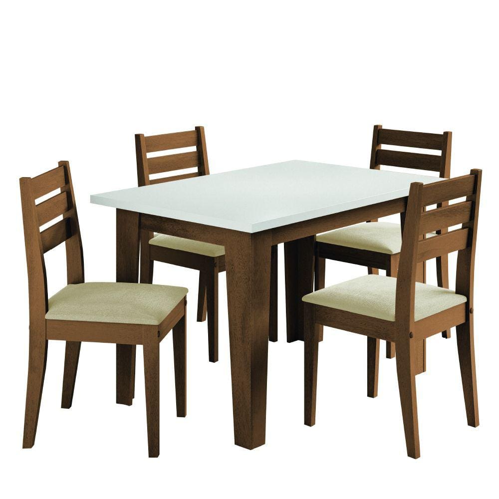 Conjunto Sala de Jantar Mesa Miami 1,20m 4 Cadeiras Dakar Cedro / Off White / Bege Dobuê