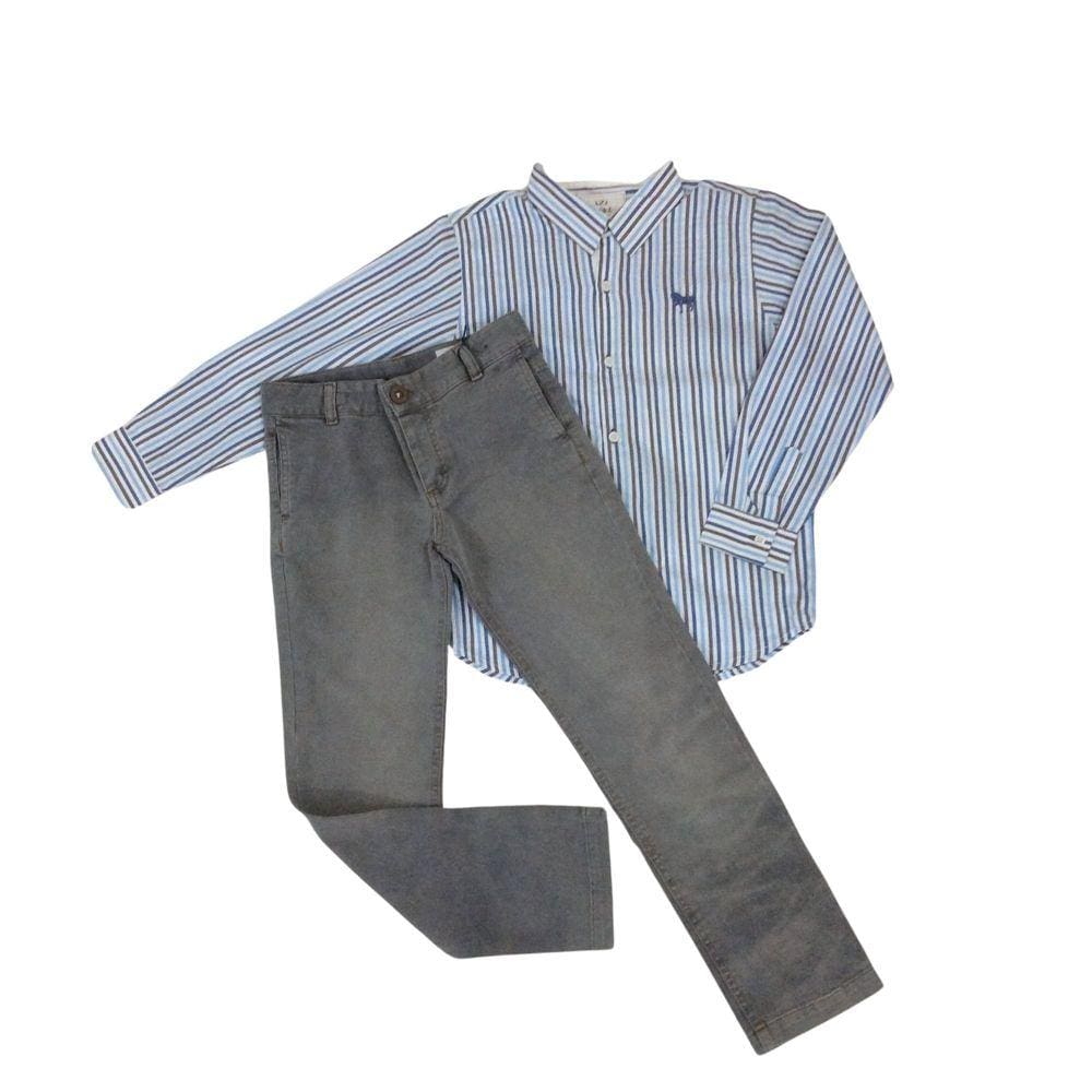 Conjunto festa masc infantil Zemar cinza+listra azul