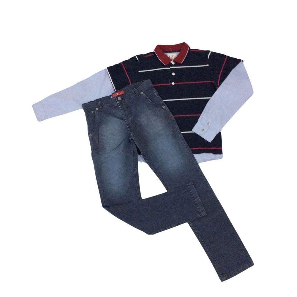 Conjunto festa masc infantil Zemar jeans+marinho