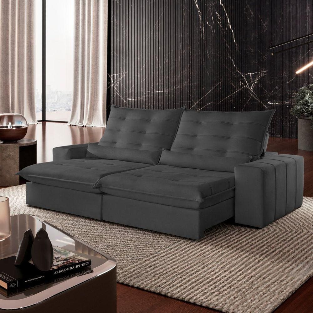 Sofá Retrátil e Reclinável com Catraca Blindada 210cm Dubai Jolie/Grafite