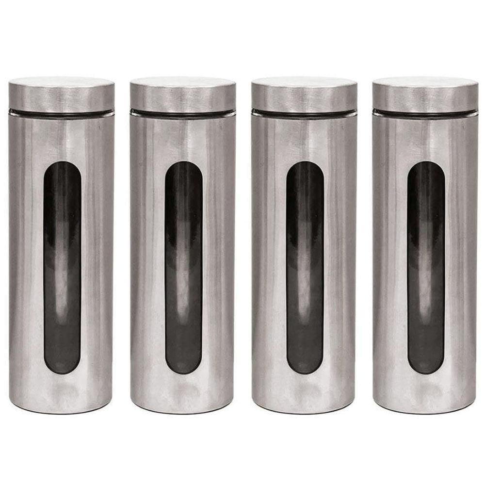 Kit 4 Pote Inox Visor Vítreo Fechamento Hermético 1,8 Litros