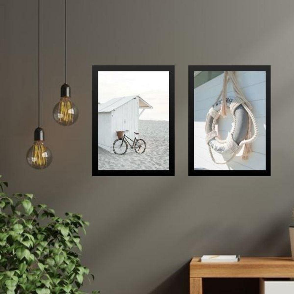 Kit 2 Quadros Coleção Praia - Boia E Bicicleta 24X18Cm