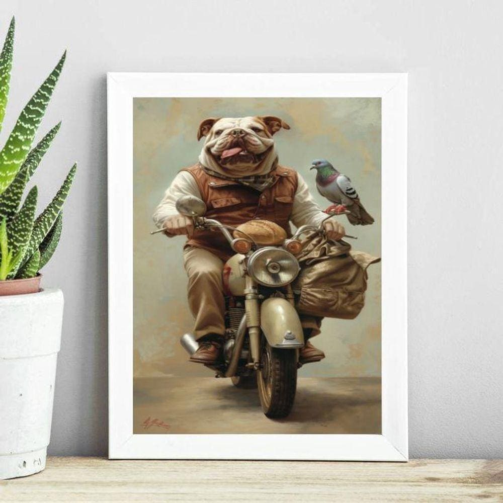 Quadro Bulldog Motociclista 33X24Cm