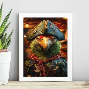 Quadro Decorativo Papagaio De Pirata 45X34Cm - Com Vidro