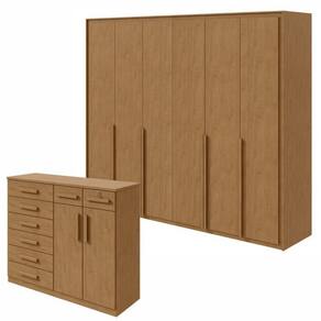Conjunto de Guarda-Roupa 6 Portas Imperatore com Cômoda Toronto Amêndoa Clean