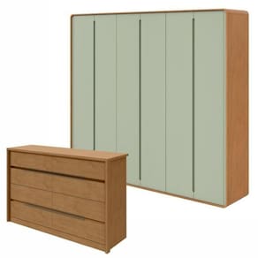 Conjunto de Guarda-Roupa Casal Loop 6 Portase Cômoda 8 Gavetas Urban Amendoa Clean/Salvia