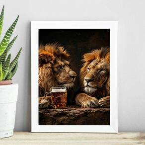 Quadro Leões Tomando Cerveja 45X34Cm