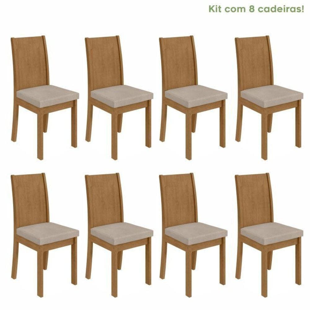 Conjunto com 8 Cadeiras para Sala de Jantar Athenas Amêndoa Clean/Naturale Creme