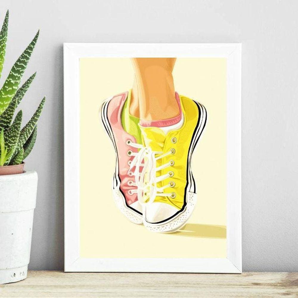 Quadro Bailarina Moderna - Tênis 24X18Cm - Com Vidro