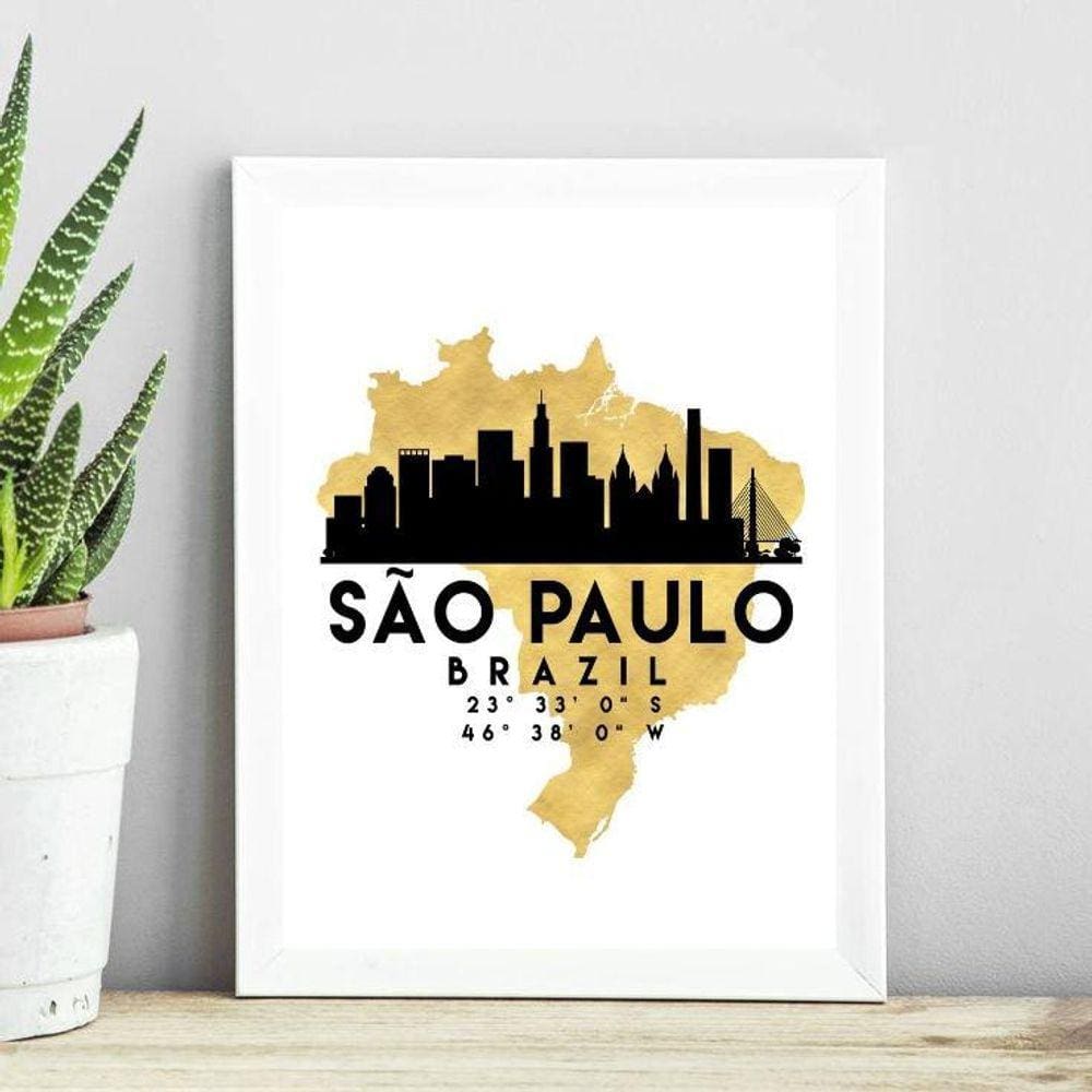 Quadro São Paulo Brazil - Escala 33X24Cm - Com Vidro