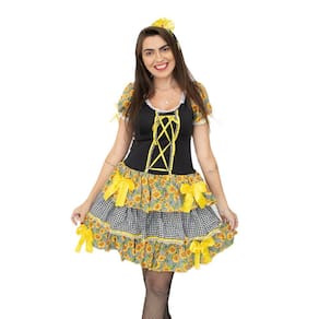 Vestido Junino Feminino Caipira Xadrez Amarelo Girassol
